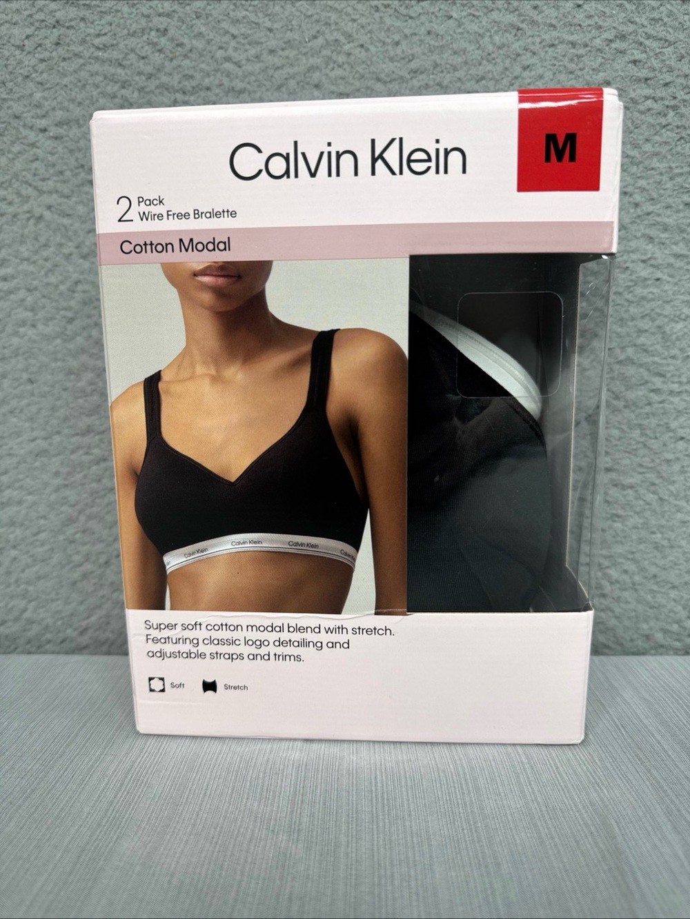 Calvin Klein Wirefree Bra 2 Pack Black /White Cotton Modal Women’s M NIB